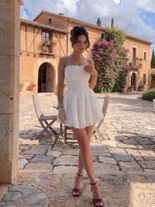 Elegant Sexy Casual Holiday Date Summer Strapless Dress, White Dresses, Holiday Dresses For Women, Elegant Dress - White - View 4