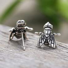 Halloween Realistic Fly Stud Earrings For Women, Insect Vintage-Style Jewelry With 3D Texture - E4963 Antique Silver - View 7