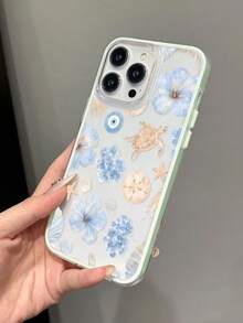 1件 水彩木槿花 繡球花 海星 海龜 貝殼 度假風圖案 配色 3合1 綠色 全包防滑 柔軟手機殼，適用於 iPhone 11/12/13/14/15/16/17 Pro Max - 彩色 - 查看 3