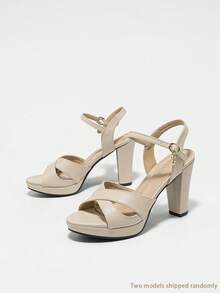 Queenigma Women's High Heel Sandals With Alluring Crystal Embellished Ankle Strap, Summer Sandals, Platform Chunky Heel, Apricot Color, Glamorous For Party - Apricot - View 8