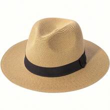 Unisex Wide Brim Panama Straw Hat, Foldable Lightweight Beach Sun Hat, Black Ribbon Decor, UV Protection, Suitable For T - Multicolor - View 3