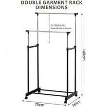 Heavy Duty Metal Dual Rail Clothes Garment Hanging Rack Shelf Display Stand UK - Black - View 1