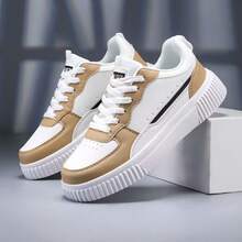Women's New Lace-Up Unisex White Sneakers, Plus Size Women's Shoes, Modern Fashion Outdoor Street Campus Versatile Casual Sports Shoes - Khaki - View 5