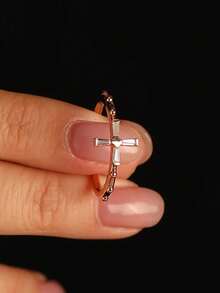 QIUCHU 1pc, S925 Sterling Silver, Niche Cross Ring, Vintage Fashion Ring, Versatile Commuter Ring, Daily Wear, Suitable For Women, Perfect Choice For Dates, Daily Gatherings, And Excellent Holiday Gift. Silver Net Weight: 1g~1.1g. - Gold - View 12