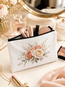 1/10/20/30/50pcs Customized Pattern White Zipper Makeup Bag, Bridesmaid Makeup Bag, Customizable Photo Print Canvas Makeup Bag, Travel Essential - Multicolor - View 3