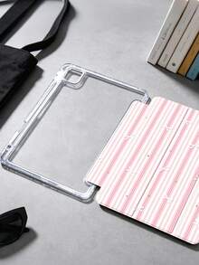 粉色與白色條紋蝴蝶結平板保護殼，適用於 iPad Mini6/Mini7/Air/Air2/9.7/10.2/10.5/10.9 (Air4-Air8)/Pro 11/10th Gen/A16/Pro 11 2024，彩繪圖案平板保護殼配透明壓克力背殼，三折支架，睡眠/喚醒功能，內建筆槽，不含筆，部分機型附相機框 - 彩色 - 查看 6