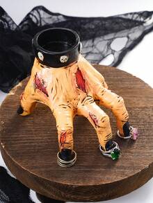 1件裝萬聖節裝飾品 詭異疤痕掌心造型樹脂殭屍手裝飾飾品 幽靈手戒指架 珠寶收納 萬聖節派對氛圍裝飾道具 鬼屋裝飾蠟燭台 - 橘色 - 查看 11