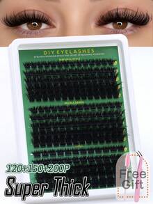 Tufos de Cílios Postiços Individuais Segmentados DIY de Volume Super Espesso com Densidades Mistas, 120+150+200P, Curvatura D, Efeito Fofo e Dramático, com Ferramentas de Cílios Grátis - D - Visão 1