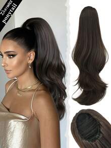 7JHH WIGS 28-Inch Long Mocha Brown Body Wave Ponytail Extension For Women Drawstring & Clip-In Secured, Synthetic Hairpiece Perfect For Everyday Styling Use, Halloween - Mocha Brown - View 1