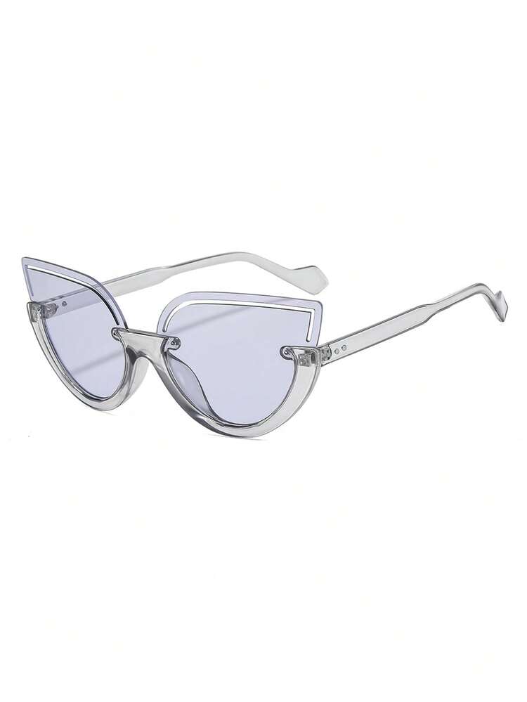 1 Pair Women's Cat Eye Oversized Retro Half-Frame Fashion Decorative Fashion Glasses - Translucent Gray - View 2