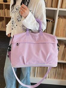 Korean Style Casual Large Capacity Colorblock Dopamine Water-Resistant Minimalist Durable Travel Bag With Luggage Strap Sleeve, Adjustable Wide Long Shoulder Strap, Expandable, Business Trip Short Trip Bag, One Shoulder Crossbody Gym Yoga Bag, Student Dorm Shopping Grocery Mommy Maternity Storage Bag, Fresh Sweet Feminine Versatile Portable Women's Travel Bag - Multicolor - View 11