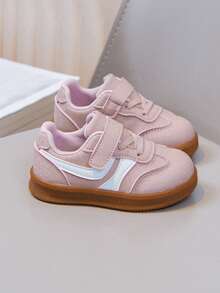 Girls' Versatile Colorblock Canvas Shoes, Lightweight Rubber Sole Hook And Loop Casual Sneakers - Pink - View 3