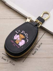 Car Key Case, Bear Print Key Holder, Pu Leather Key Pouch, Cute Bow Car Key Bag, Zipper Key Storage, Portable Car Key Case, Unisex Key Holder - Multicolor - View 11