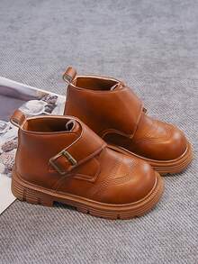 1 Pair 2026 Edition Women's Leather Chunky Heel Metal Buckle Ankle Boots, Vintage Style, Suitable For Casual And Party Wear - Brown - View 5