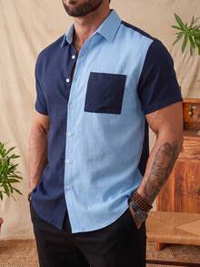 glestore This Men's Fashionable, Casual Summer Short-Sleeve Shirt With A Color-Block Design Showcases The Cutting-Edge Style Of The Vacation Fashion . - Multicolor - View 5