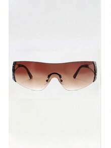 Noxbound Large Frame Futuristic Y2K Glasses, Rhinestone Decor, Oversized Wrap, For Music Festival, Summer Beach, Travel, Preppy Back To School - Gradient Tea - View 2