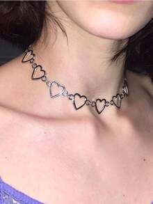 Set Kalung Geometris Salib Hati Gaya Punk Y2K 3pcs, Kalung Choker Gaya Gotik Dadu Desainer, Cocok untuk Aksesori Kalung Halloween - Merah - View 2