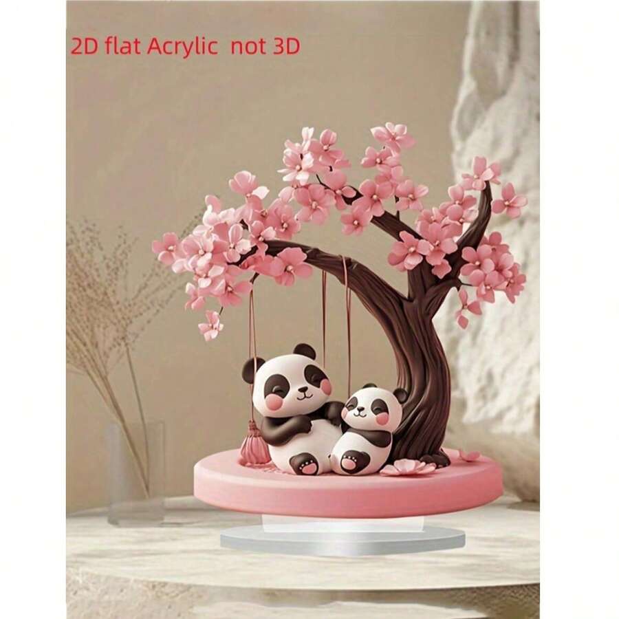 1pc 2D Flat Pink Panda And Cherry Blossom Tree Desktop Decor, Suitable For Decorating Restaurant, Kitchen, Living Room, Office, Cafe, Holiday, Party, Etc., Perfect As A Direct Gift For Mother's Day And Friends - Multicolor - View 1