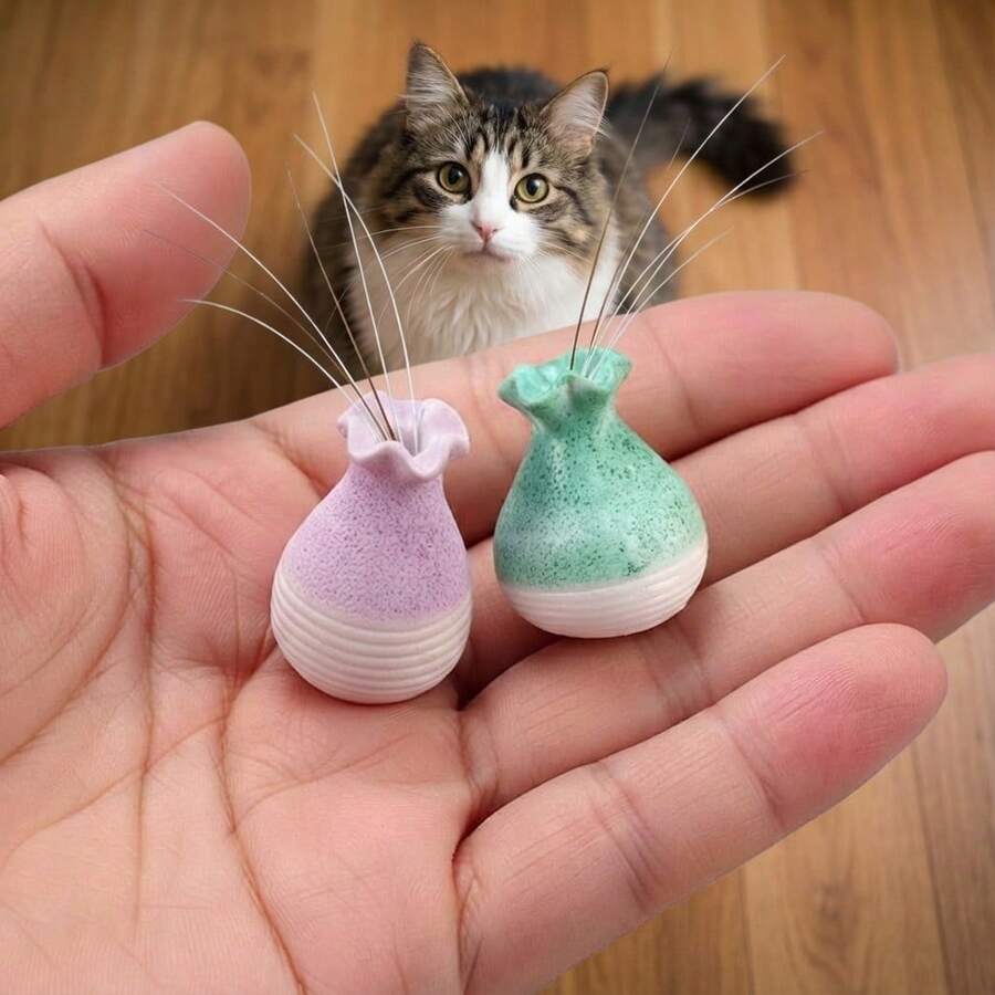 Creative Mini Vase Pet Interactive Accessory With Elastic Cord, Durable Cute Cat Supplies, Indoor Cat Home Desktop Decor For Bedroom Office Daily Ornament