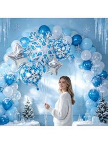 5pcs Snowflake Theme Aluminum Foil Balloon Set, Suitable For Birthday Party Decoration, Ice And Snow Theme Party Arrangement, Theme Party Decoration, Ice And Snow Decoration Balloons - Snowflake Set - View 3