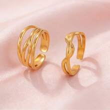 2pcs/Set Multi-Layer Line Stainless Steel Open Ring Set, Women's Stackable Rings, Suitable For Gifts - 2-piece Set - View 2