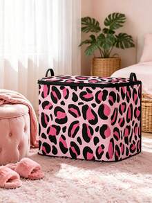 1pc Foldable Leopard Print Heart Pattern Storage Box, Large Capacity Zipper Storage Bag With Handle, Dust-Proof & Moisture-Proof Space-Saving, Suitable For Wardrobe, Bedding, Blankets, Toys And Seasonal Clothing,Bedroom Room Decor,Back To School - Multicolor - View 9
