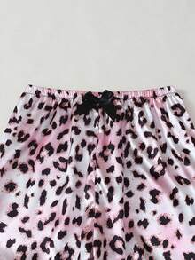 Leopard Print Women's Satin Long Sleeve Long Pants Pajama Set - Pink - View 11