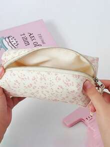 Canvas Pencil Case, Fresh Floral Pattern, Large Capacity Stationery Storage, With Zipper, Suitable For Students And Desk Organization, First Day Of School - Multicolor - View 12