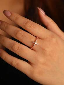 QIUCHU 1pc, S925 Sterling Silver, Niche Cross Ring, Vintage Fashion Ring, Versatile Commuter Ring, Daily Wear, Suitable For Women, Perfect Choice For Dates, Daily Gatherings, And Excellent Holiday Gift. Silver Net Weight: 1g~1.1g. - Gold - View 5