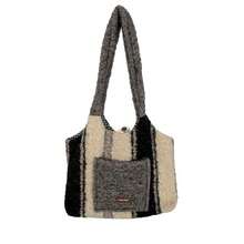 Women Shoulder Bags - Plush Patchwork Vest Bag: Brown and Green Stripes - View 7