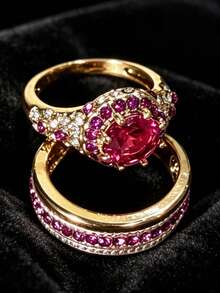 Gmzalx Glamorous Shiny Round Red Halo Fashion Set, Perfect For Anniversary And Birthday Gifts - Red - View 4