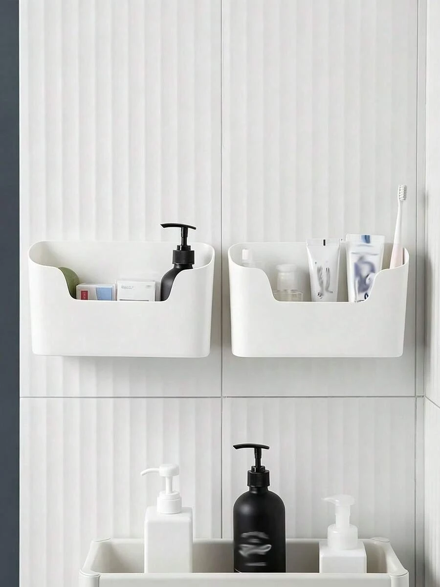 2pcs/Set No-Drill Wall-Mounted Storage Rack, Multi-Functional Cosmetic And Miscellaneous Items Organizer, Suitable For Back To School Season - Multicolor - View 1