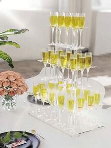 1 Set Party Champagne Display Rack, 2-Tier/3-Tier Thickened Transparent Acrylic Champagne Tower Wine Glass Stemware Holder For Wedding Party - Clear - View 2