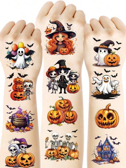 20 Sheets Halloween Temporary Tattoo Stickers, Cool Designs Pumpkins Skeletons Zombies Bats Ghosts Magician Pattern, Halloween Party Favors Supplies Decorations, Gifts, Masquerade Parties Halloween Accessories Face Makeup Props, Goodie Bags Fillers