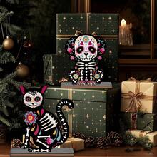 2pcs Day Of The Dead Altar Candy Skull Altar Table Decor, Wooden Day Of The Dead Dog And Cat, Mexican Halloween Indoor Desktop Decoration, Suitable For Home Use - View 6
