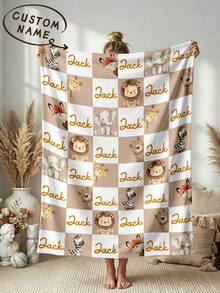 1pc Customized Name Blanket, Personalized Bed Blanket, Can Print Name, Cute Blanket, Best K-Letter Blanket, Comfortable Blanket, Home Gift, Birthday Gift, Christmas Gift, Personalized Gift, Gift For Son/Daughter, Gift For Friend - Style 1 - View 1
