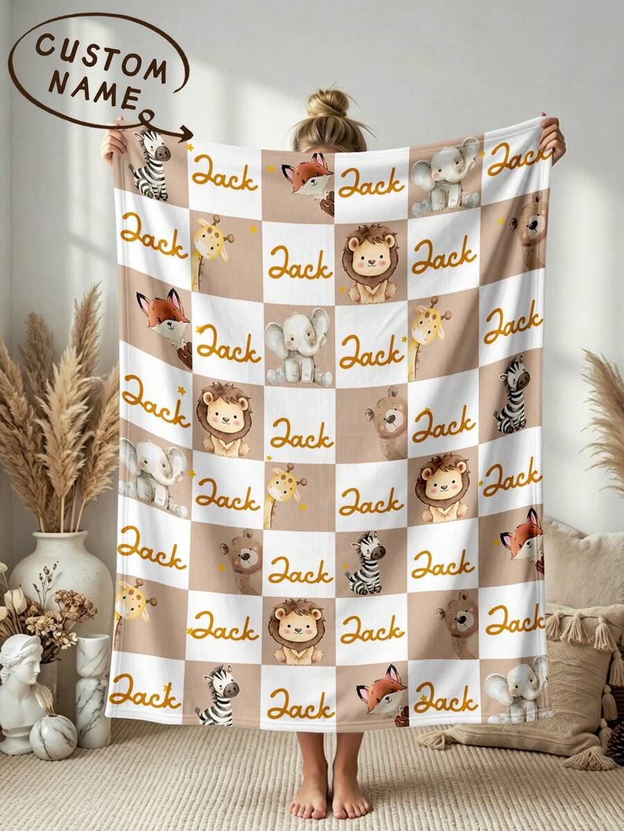 1pc Customized Name Blanket, Personalized Bed Blanket, Can Print Name, Cute Blanket, Best K-Letter Blanket, Comfortable Blanket, Home Gift, Birthday Gift, Christmas Gift, Personalized Gift, Gift For Son/Daughter, Gift For Friend - Style 1 - View 1