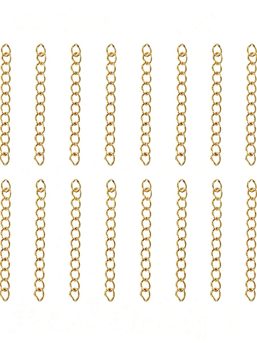 50pcs Alloy Extension Chain Tails, No Clasp, Bracelet Extension Chain, Suitable For DIY Necklace Jewelry Making, 5cm Length - Yellow Gold - View 1