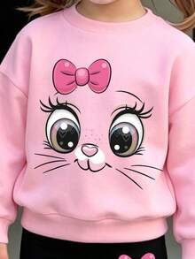 Young Girl Cartoon Print Round Neck Long Sleeve Top And Fitted Long Pants - Pink - View 5