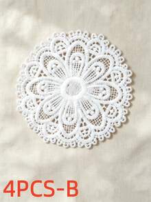 4pcs White Handmade Crochet Embroidered Coasters, Round Lace Design, Suitable For Coffee Cups, Tablecloths, Vases, Can Be Used For Wedding, Birthday, Party Table Decor, Home Kitchen Use, Also Suitable As Gifts - Multicolor - View 12