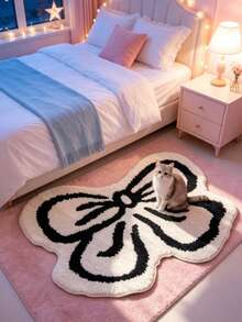 1pc Black And White Minimalist Bow Pattern Floor Mat, Decorative Rug, Bedroom Decor, Small Rug, Carpet, Home Decor, Living Room Rug, Living Room Small Rug, Bedroom Rug, Living Room Home Decor, Outdoor Rug, Washable Rug - Multicolor 15 - View 2