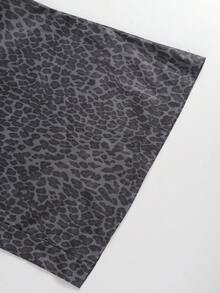 Women's Plus Size Leopard Print Drawstring Straight Leg Long Fabric Pants Vacation - Grey - View 8