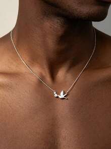 1pc Fashionable Stainless Steel Men's Silver Bird Pendant Necklace, Elegant Cubic Zirconia Exquisite Neck Accessory, Birthday Gift For Boyfriend/Husband, Suitable For Daily Wear - Silver - View 8