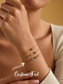 1Pc Custom Heart Birthday Stone Bracelet For Couple Personalized Custom Bracelet,Mothers Day Gift, Stainless Steel Jewelry Birthday Gift - Multicolor - View 2