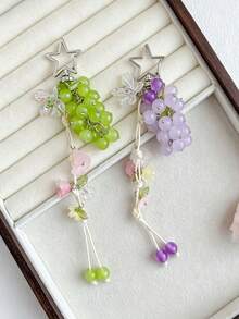 1pc Fresh Grape Star Keychain Pendant Green Grape Lily Of The Valley Phone Chain Cute Bag Charm - Multicolor - View 4