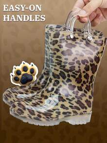 HSYAAMOO Children's Leopard Print Pull-On Mid-Calf Rain Boots, Transparent Non-Slip Sole Fashionable Waterproof Rubber Water Shoes, Suitable For Boys And Girls Outdoor - Brown - View 9