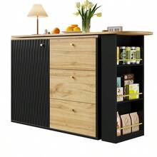 Extendable Bar Table With Storage Space (138–204 * 39 * 104 Cm), 360° Rotating Dining Bar, Modern Mobile Bar Table, High Table Kitchen Island Bistro Table, Sideboard With Wood Grain Finish - Black - View 6