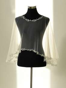 Handmade Pearl Beaded Mesh Shawl, Lightweight Sheer Short Cape, Bridal Dress Cover-Up, Fairy-Like Outer Layer Bolero - Multicolor - View 5
