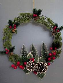 24pcs Christmas Artificial Pine Branches With Red Berry Stems, Faux Norfolk Pine Foliage Stems, DIY Wreath Home Decor, Artificial Winter Berry Plants, Suitable For Vases, Dining Tables, Holidays, Patios, Fireplaces, Weddings, Gardens, Farmhouse Style Room Decoration - Multicolor - View 2