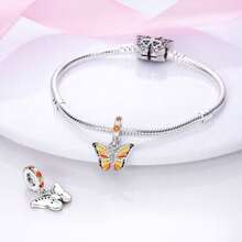 1pc S925 Sterling Silver Butterfly Pendant Bead, Multiple Gradient Colorful Enamel & Cubic Zirconia Butterfly Designs, Transparent Wings With Exquisite Rhinestone Inlay, Comes With Gift Box, Suitable For Bracelets & Necklaces, Romantic Girly Style, For Handmade DIY Jewelry Making & Daily Wear Gift - Multicolor - View 5